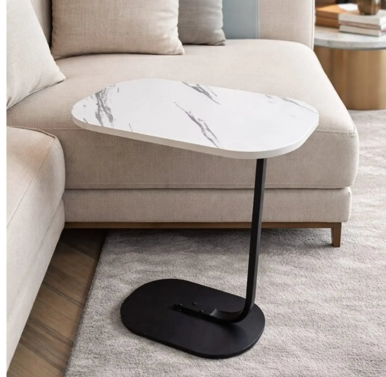 Mini Masa Oval / Ağ rəng / mərmər desenli — 3